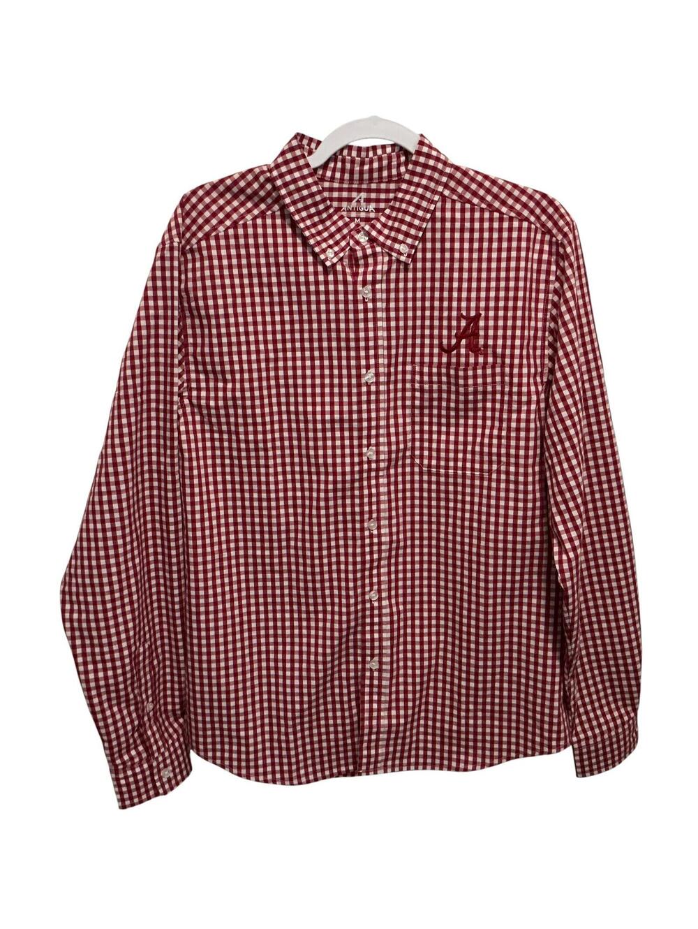 Antigua Red and White Checkered Button-Up Shirt with Alabama Logo M